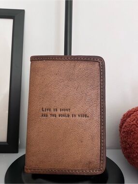 Sugarboo & Co Leather Passport Cover Life Is Short Brown Travel Wallet